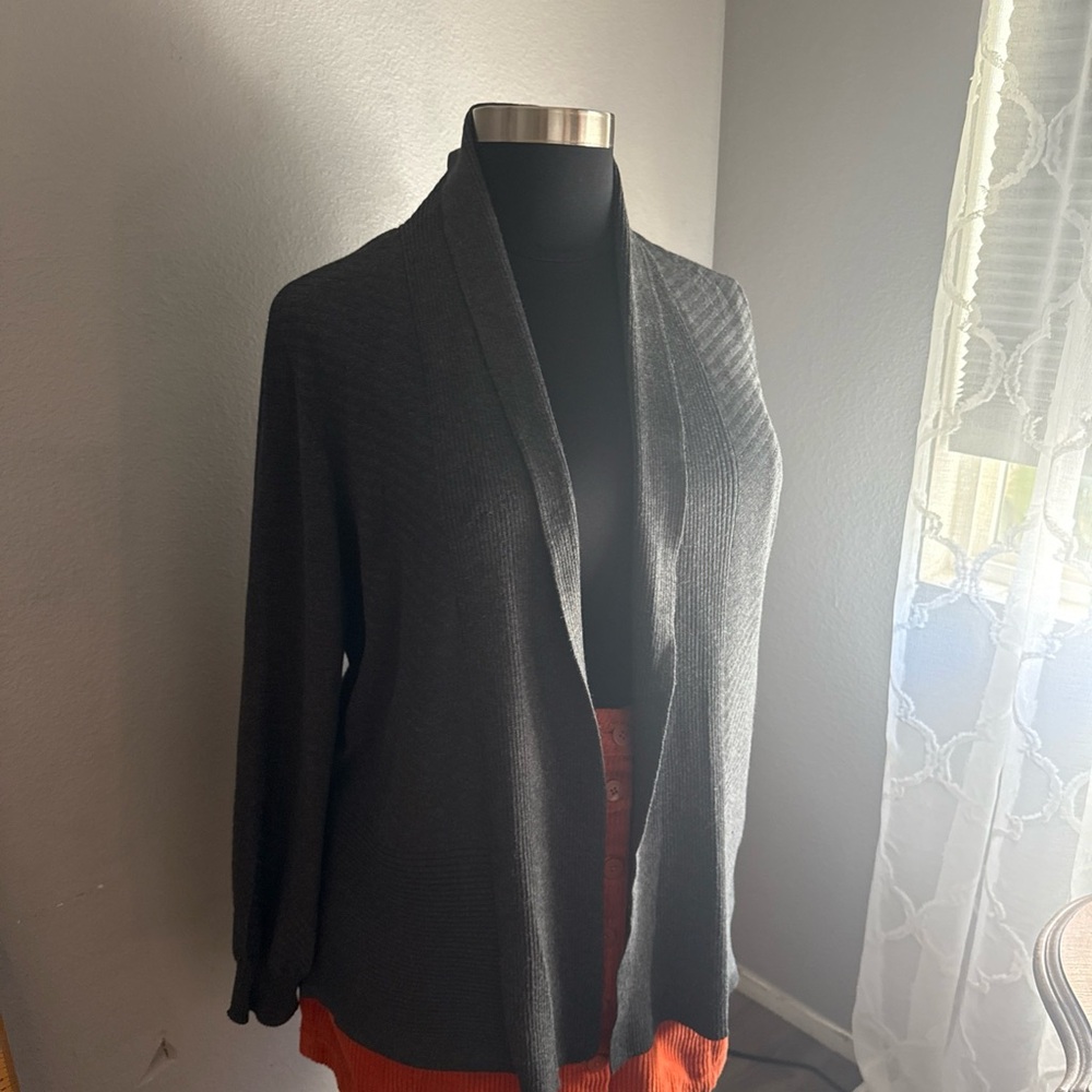 Liz Claiborne Elegant Granny core Charcoal Gray  Open-Front Cardigan SZ XXL